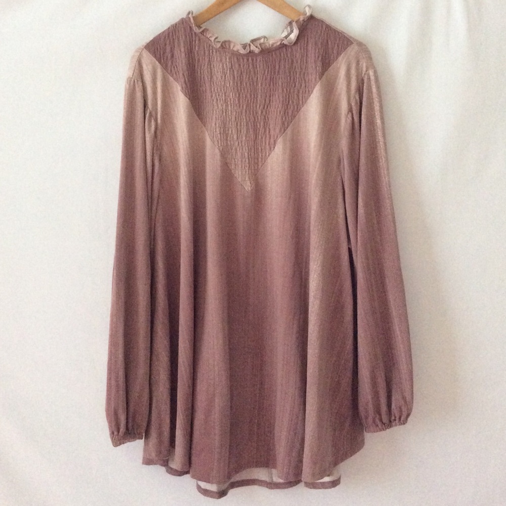 Lularoe Clara 3XL Blouse Pink Mauve Long Bubble Sleeve Tunic Length